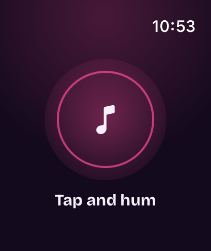 Apple Watch showing the Earworm app with a 'Tap and hum' prompt